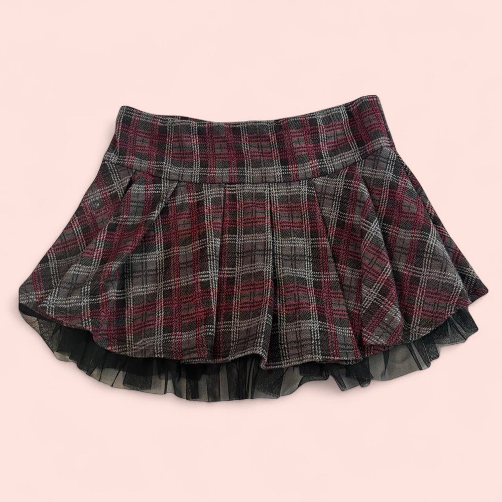 Knitworks Red and Gray Plaid Mini Skirt